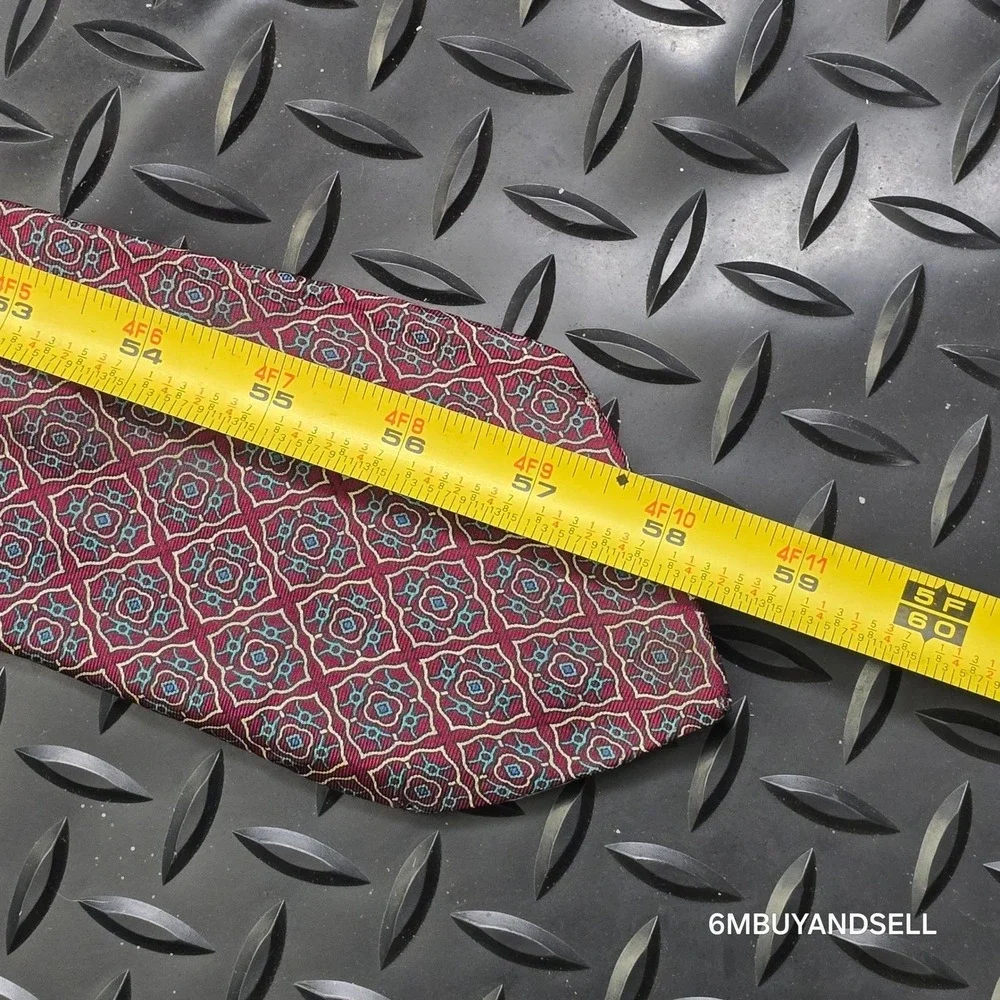 Christian Dior Mens Silk Tie Burgundy Geometric Medallion Woven Italy USA Luxury